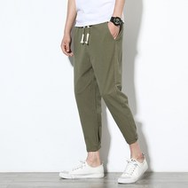 남자바지 슬림핏 스트링 9부 배기 팬츠