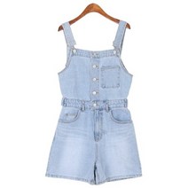 비조오버롤 슬림핏 청멜빵반바지 여성데님점프수트