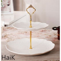 케이크 케잌 접시 2단 3단 트레이 마카롱접시 크리스마스 디저트 홈파티 호텔 그릇 플레이트, 로즈 더블 레이어 플레이트-화이트 (중판 + 소판)