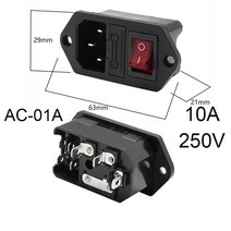 인렛 플러그 핀 커넥터 3 IEC320 C14 전기 소켓 LED 250V 로커 스위치 황동 10A 퓨즈 컴퓨터 마운트 액세, 01 1PCS    AC-01A