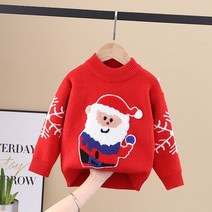 도오빠 클리로미 아동 크리스마스 스웨터 귀여운 라운드넥 니트 루돌프 산타 트리 자수 티셔츠 가을 겨울 여아 남아 공용 키즈 주니어 어린이