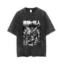 남자 링클프리 구김없는 와이 셔츠 청남방 타이탄 패션 여름 에렌 예거 티셔츠 하라주쿠 멋진 데님 반팔 일본 공격