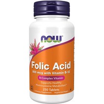 나우푸드 Now FoodsFolic Acid with Vitamin B 12 비타민 B-12 함유 엽산 800 mcg 타블렛 250개입, 250정, 2개