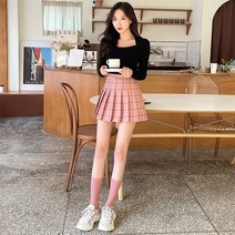 토마토팩토리 여성용 하이틴 체크 테니스 핀턱 미니스커트(4color)