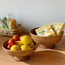 라탄 과일수반 바구니 굽타입 백일상 돌상 원형 홈카페 바스켓 수납 쟁반 빵 과일바스켓 과일바구니 과일보관 과일상자 떡, 대