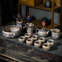 찻잔세트 다도세트 전통찻잔 빈티지 도자기 차 쿵푸 덮은 일본 복고풍 탁상 선 가정용 세트, 11. 매화 서시 냄비 세트 + 여섯 신사 + 차 세척