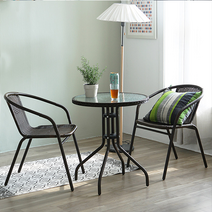 베스트리빙 어디에서나 사용가능한 심플한 원형 다용도 라탄 야외용 베란다 부부 티테이블세트/테이블+의자2개 3color, 브라운