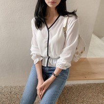 오슈 꾸안꾸 데일리 봄 여름 캐주얼 코디 편한 프릴 블라우스