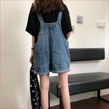 캐쥬얼 귀여운 롤업 청 멜빵바지 멜빵 반바지 청반바지
