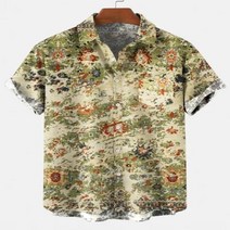 하와이안셔츠 빅사이즈 남성용 반팔 하와이 크리에이티브 꽃잎 비치 플러스 사이즈 싱글 버튼 여름