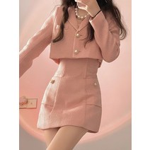 벨트 결혼식 봄 가을 자켓 골드 단추 학생 파티 고급 뽀글이 리본 여성 울 트위드 원피스