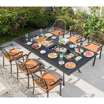 고기 불판 테이블 의자 세트 테라스 마당 바베큐 그릴, 200x100CM더블오븐바베큐테이블