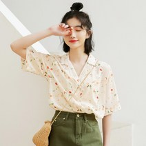 타니즈 여성 크레용 오픈카라 반팔 셔츠