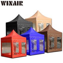 WINAIR 4COLORS 캐노피 방수 천막 풀세트 지붕+프레임+투명바람막이4면세트, 3mx3m_다크브라운(지붕+프레임+투명바람막이4면세트)