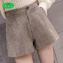SHENGBO여성 모직 체크 반바지 겨울 가을 미니부츠 바지 SB003915LH