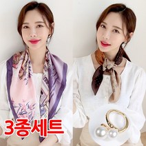 (스카프2+링1) 실키터치 사각쁘띠 스카프 카페 루이비