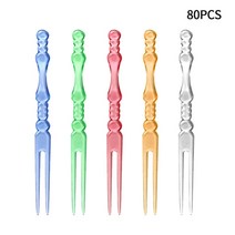 밤 따기 감 장대 과일 피커 80pcs 미니 컬러 투명 일회용 포크 파티 바베큐 틱 추천 꼬치 세트 홈 다이닝 플라 틱 음식 케이크 포크, 다중