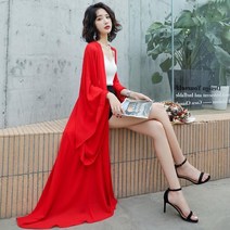 로브가디건 황금가면 이효리로브 선 스크린 여성용 목도리 긴팔 겉옷 슈퍼 페어리 쉬폰 셔츠 레드 중간 길이 카디건 얇은 통기성 재킷 40