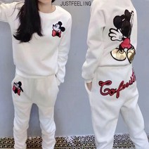 JUSTFEELING M-3XL 캐주얼 트레이닝복 세트 맨투맨 + 운동바지 빅사이즈 캐릭터 프린트 상하투피스