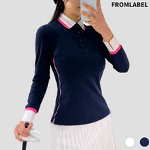 프롬라벨 소매 프릴 카라 긴팔 티셔츠 여자 옷 복장 상의 의류 봄 가을 골프 웨어 GOLFWEAR