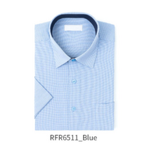남자 여름 시원한 상쾌한 깔끔한 지지미 블루 반팔 와이셔츠_RFR6511