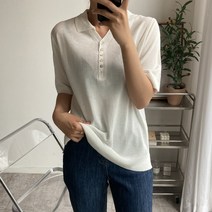오오엘 여성 쿨링 옆트임 베이직 버튼 반팔 카라티 켈리버튼카라