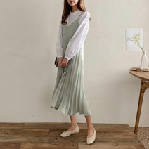 바보사랑 여자 하객룩 러블리 주름 플레어 끈 나시 롱 원피스.옷자락(무료배송)
