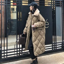 꽃소담 Winter jacket ZYZC9328 세련된 홍콩 바람 2021 새로운 양고기 머리 옷깃 다이아몬드 격자 무늬 중간 긴 면 두꺼운 면 옷 겨울면 패딩 재킷 여성