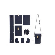 남녀공용 천연 소 가죽 미니 핸드폰 소지품 가방 만들기 DIY 키트 커플템, 블루(DIY)