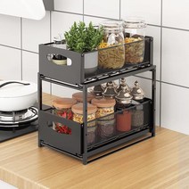 SVOHZAV 싱크대 수납 슬라이드 식 2 단 조미료 수납 선반 주방 수납 랙 서랍 스테인리스 틈새 수납 조립 간단 공간 절약