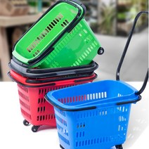 대형 플라스틱 트롤리 쇼핑 바구니 롤링 바스켓 장바구니 카트 핸드카트, 그린-35L