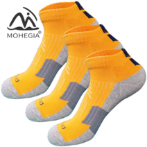 MOHEGIA 3 쌍의 봄과 여름면 패딩 타월 프로 농구 양말 짧은 튜브 땀 흡수를 실행하는 야외 하이킹 양말, 평균 코드, 노란색 두꺼운 수건 바닥 3 쌍
