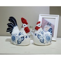 도자기인형 청 닭인형 선반장식데코인형 공간활용소품