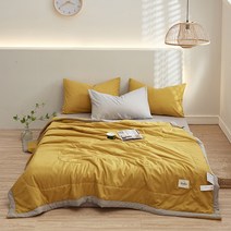 BANHANY 여름 무지 투톤 배색 워싱 코튼 얇고 부드러운 면 이불 7color, 머스타드