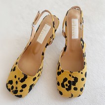 블루벨르 둥근코 호피 슬링백힐 새틴슈즈 굽6.5cm 포인트룩