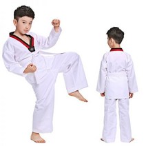 TKD 의상 흰색 태권도 유니폼 WTF 가라테 유도 도복 남녀 긴 소매 Gi