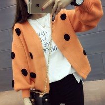 봄 가을 여성 땡땡이 도트 가디건 러블리 청순 데일리룩