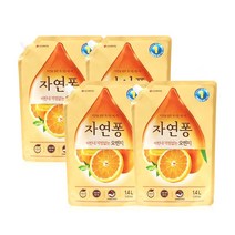 자연퐁 비린내 걱정없는 오렌지 리필형 주방세제, 1.4L, 4개