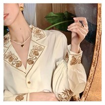 블라우스 여성 수 놓은 셔츠 레트로 수 놓은 셔츠 탑 blusas ropa mujer