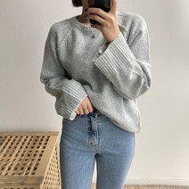 뜨개진 여성용 도톰 래글런 제스니 라운드 니트