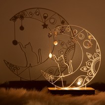 디지우드 고양이 무드등 친구생일 커플선물 캐릭터 아크릴 무드등 led 간접등 인테리어조명, 각인있음, 5v어댑터 추가