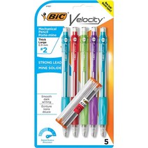 BIC Velocity 스트롱 리드 샤프 다채로운 배럴 두꺼운 포인트(0.9mm) 지우개 포함 4팩 샤프
