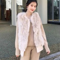 JUSTFEELING 인조 여우털 패션 조끼 트위드조끼 슬림핏 모피조끼 뽀글이 도톰 보온 베스트