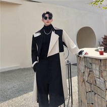 트렌디하고 시크한 블랙톤 카키 배색 롱코트 K33-P185