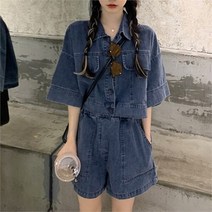 셀러허브 여성패션 [oshu] 여성 여름 프립 데님 하프 셋업 꾸안꾸 코디 팬츠