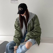 봄 가을 MA1 후드 항공 점퍼 / 카키 블랙