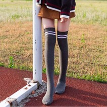 두줄 컬러 니삭스 오버 다운 무릎아래 무릎위