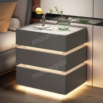 뭉시크 스마트테이블 충전 사이드 협탁 거실 보조 침대, 50x40x48cm, 02.회색 쓰리수납 센서 조명 무선충전