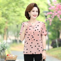 땡땡이 도트 블라우스 셔츠 여성 여름 쉬폰 반팔 핑크