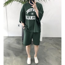 여름 풀오버핏 미제 크롭 반바지 트레이닝복 셋업 세트